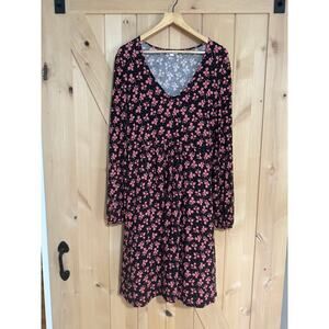 Boden | Hattie Clover Print Long Sleeve Black Pink Jersey Dress | Size 12